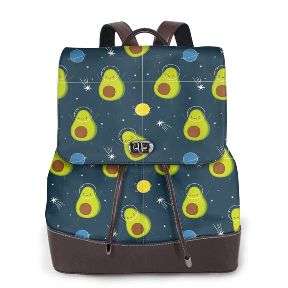 Logiee Avocado in Space Print Backpack Purse for Women,Fashion Leather Backpack Purse,Women's Leather Backpack for Work College Travel