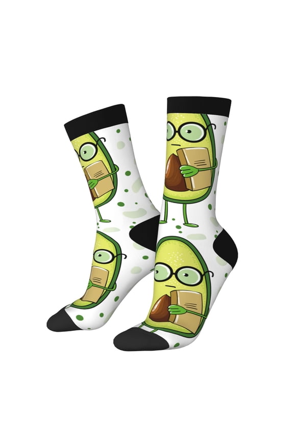 Avocado with Glasses Print Adult Socks for Men & Women,Calf Socks, Ankle Socks,Boots Socks,Breathable Casual Sock,Unisex Crew Socks