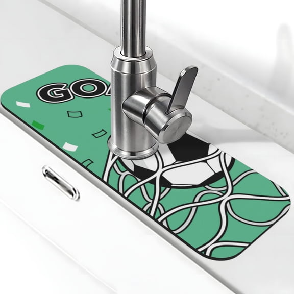 Logiee BALL INSIDE THE NET GOAL Print Kitchen Sink Splash Guard Faucet Mat for Splash Guard Behind Faucet Drip Catcher for Kitchen,Bathroom,Sink Mat,Dish Drying Mat,Bathroom-15" X 5.5"