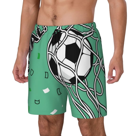 Logiee BALL INSIDE THE NET GOAL Print Men's Swim Trunk,Quick Dry Board Shorts ,Men's Swim Trunks with Compression Liner, Bathing Suits with Pockets-XX-Large
