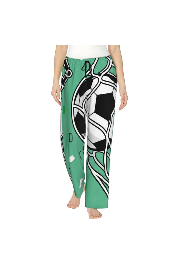 BALL INSIDE THE NET GOAL Print Women Pajama Pants,Comfy Pj Bottom with Pockets & Drawstring,Stretch Casual Sleepwear-Medium