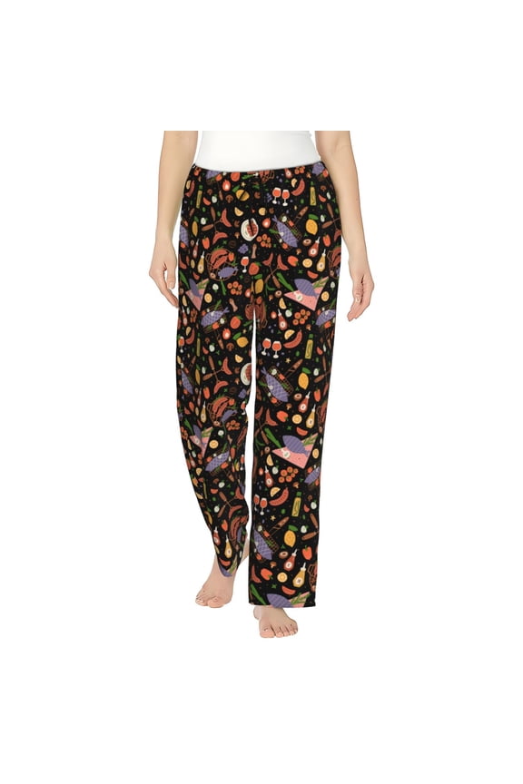 BBQ Party Print Women Pajama Pants,Comfy Pj Bottom with Pockets & Drawstring,Stretch Casual Sleepwear-Small