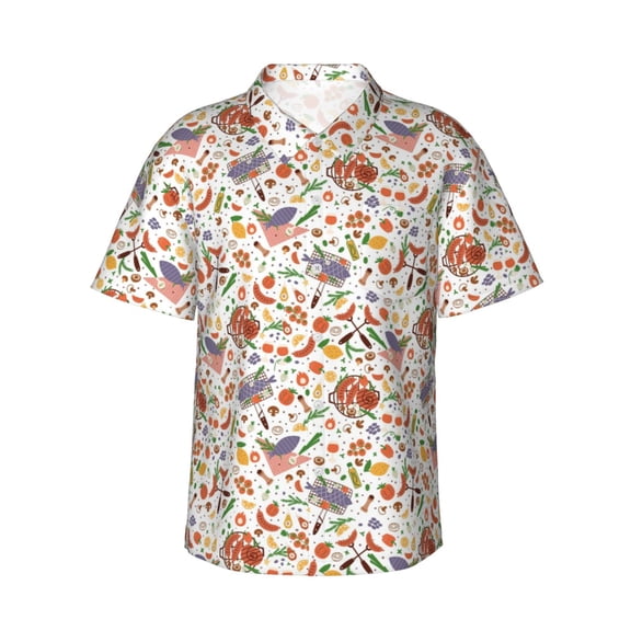 Logiee BBQ Party1 Print Mens Hawaiian Shirts,Loose-Fit Short Sleeve Button Down Tropical Aloha Beach Shirt,Summer Vacation Wedding Tops,X-Large