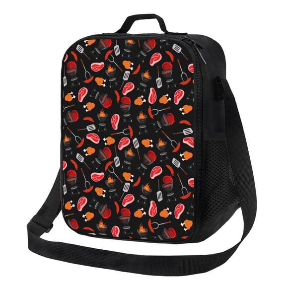 Logiee BBQ Print Insulated Lunch Bag for Women/Men, Reusable Lunch Box for Office Work School Picnic Beach,Leakproof Freezable Cooler Bag with Shoulder Strap