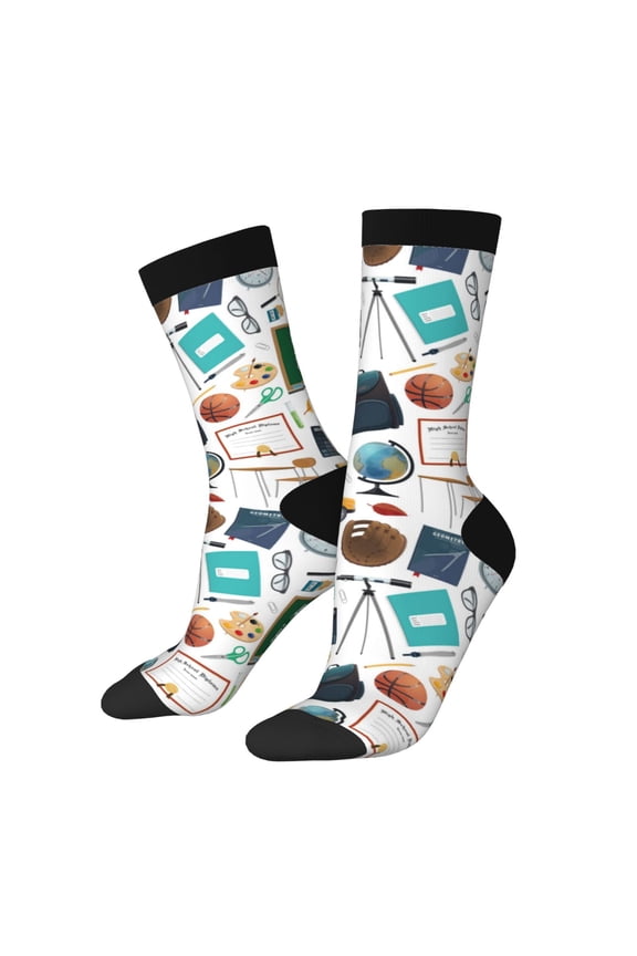 Back To School A Print Adult Socks for Men & Women,Calf Socks, Ankle Socks,Boots Socks,Breathable Casual Sock,Unisex Crew Socks