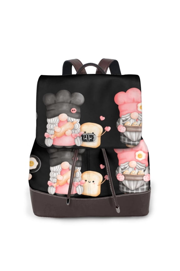 Logiee Baker Gnome Print Backpack Purse for Women,Fashion Leather Backpack Purse,Women's Leather Backpack for Work College Travel