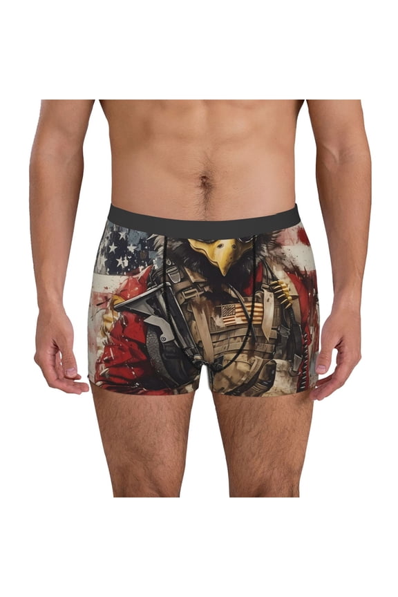Bald Eagle Soldier Print Mens Boxer Briefs,Boxer Briefs for Men,Breathable Stretch Underwear,Boys Boxer Briefs-Small