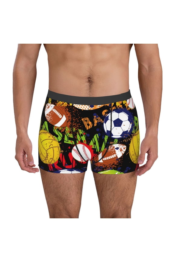 Balls Print Mens Boxer Briefs,Boxer Briefs for Men,Breathable Stretch Underwear,Boys Boxer Briefs-Small