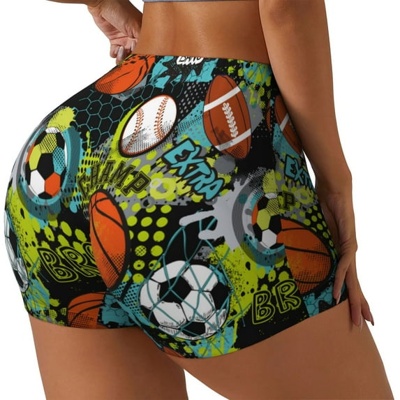 Logiee Balls Print Women's Biker Shorts,Workout Gym Shorts,Scrunch Shorts,Tummy Control Hidden Scrunch Running Yoga Shorts-Large