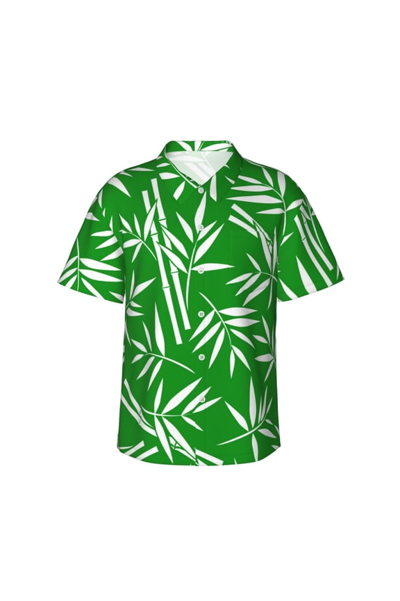 Bamboo Print Mens Hawaiian Shirts,Loose-Fit Short Sleeve Button Down Tropical Aloha Beach Shirt,Summer Vacation Wedding Tops,Large