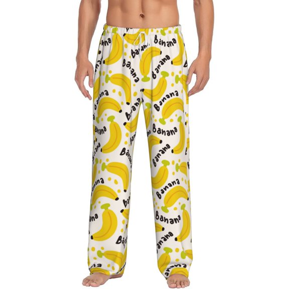 Logiee Banana Fruit Print Pajama Pants for Men,Men’s Pajama Bottoms,Mens PJ Pants with Pockets & Button Fly-Large