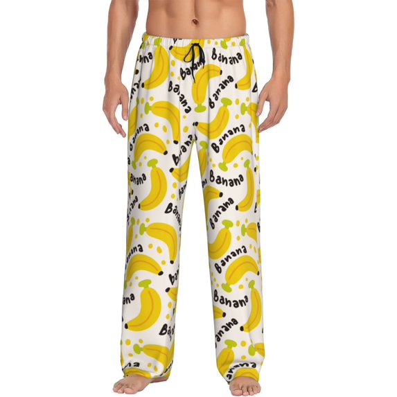 Logiee Banana Fruit Print Pajama Pants for Men,Men’s Pajama Bottoms,Mens PJ Pants with Pockets & Button Fly-Small