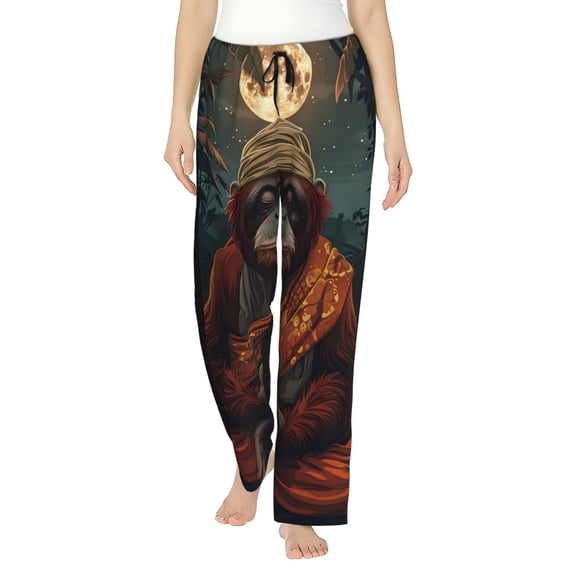 Logiee Banana Leaf Meditating Gorilla Print Women Pajama Pants,Comfy Pj Bottom with Pockets & Drawstring,Stretch Casual Sleepwear-X-Large