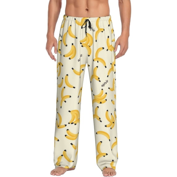 Logiee Banana Print Pajama Pants for Men,Men’s Pajama Bottoms,Mens PJ Pants with Pockets & Button Fly-Small