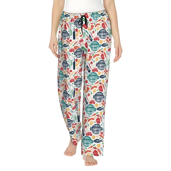 Logiee Barbecue Print Women Pajama Pants,Comfy Pj Bottom with Pockets & Drawstring,Stretch Casual Sleepwear-Large