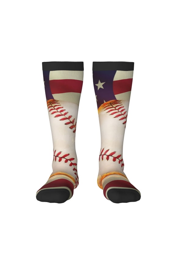 Baseball Ball With Flag Print Gift Stocking Stuffers,Adult Stockings,Novelty Socks,Funny Socks Birthday Running Walking Sleeping