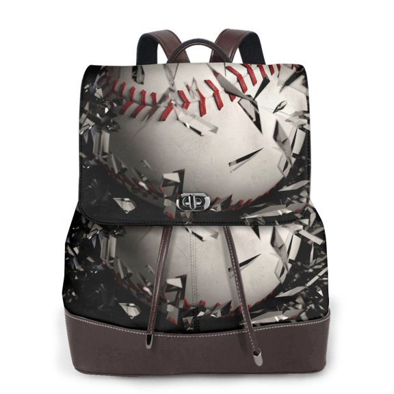Naloa Baseball Breaking Glass Print Leather Backpack Purse for Women and Ladies,Shoulder Travel Daypacks Bags,Laptop Backpack for Women