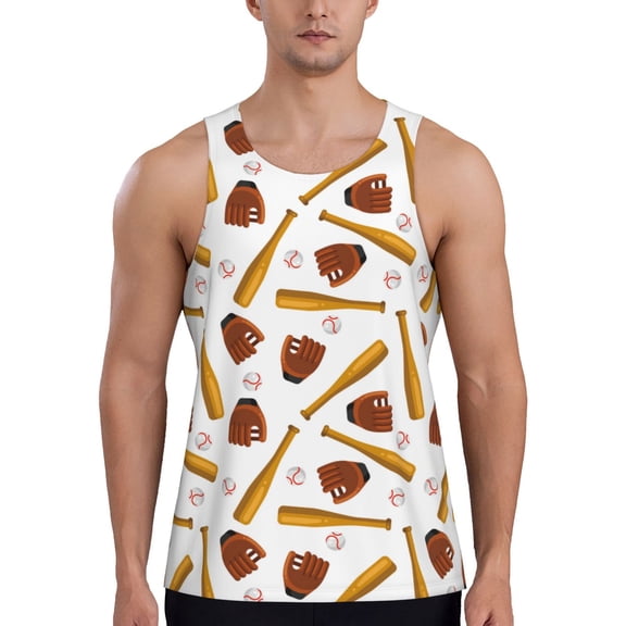 Logiee Baseball Sport Print Men's Workout Tank Top,Quick Dry Workout Tank Top,Gym Muscle Tee,Fitness Bodybuilding Sleeveless T Shirt-Large