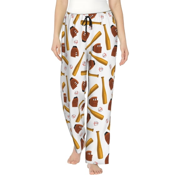 Logiee Baseball Sport Print Women Pajama Pants,Comfy Pj Bottom with Pockets & Drawstring,Stretch Casual Sleepwear-Small