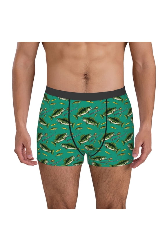 Bass Fish Print Mens Boxer Briefs,Boxer Briefs for Men,Breathable Stretch Underwear,Boys Boxer Briefs-Large