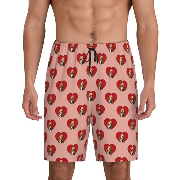 Logiee Basset hound dog with paw Print Men's Pajama Shorts with Drawstring & Pockets,Sleep Shorts for Men,Sleepwear Bottoms,Elastic Waistband Loungewear-3X-Large