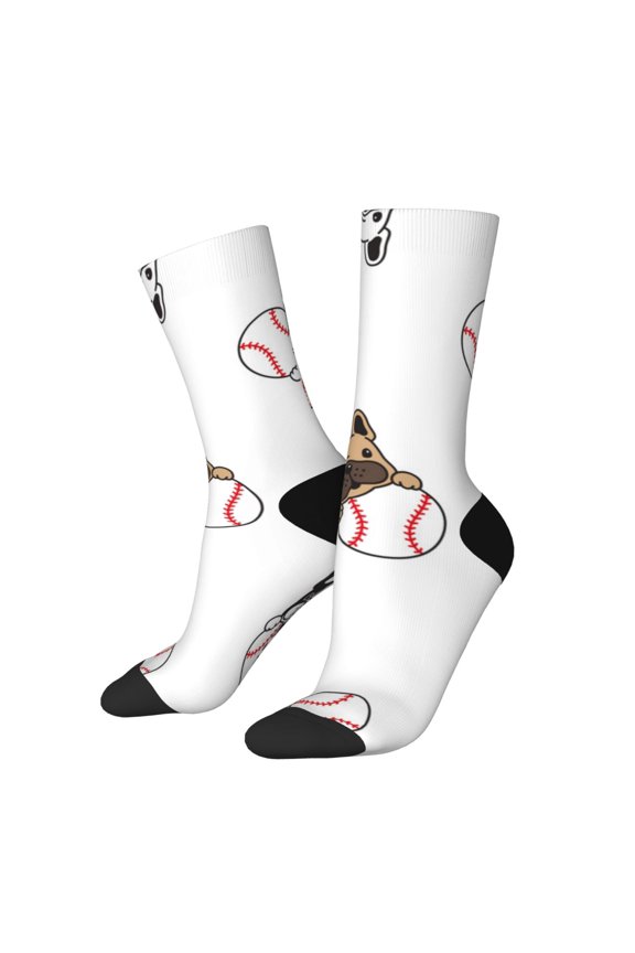 Bbaseball Dog Print Adult Socks for Men & Women,Calf Socks, Ankle Socks,Boots Socks,Breathable Casual Sock,Unisex Crew Socks