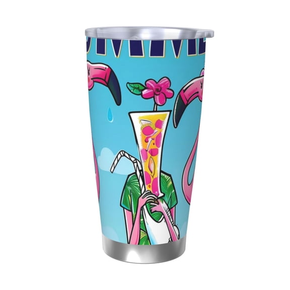 Logiee Beach Flamingo Trio Print 20OZ Car Cup with Lid, Stainless Steel Vacuum Insulated Double Wall Travel Tumbler, Durable Insulated Coffee Mug,Thermal Cup with Straw-Without Straw