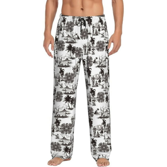 Logiee Beach Print Pajama Pants for Men,Men’s Pajama Bottoms,Mens PJ Pants with Pockets & Button Fly-Small