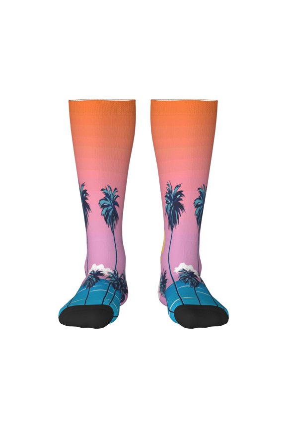 Beach with Palm Trees Print Gift Stocking Stuffers,Adult Stockings,Novelty Socks,Funny Socks Birthday Running Walking Sleeping