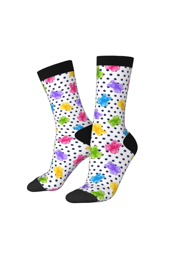 Bear And Polka Dot Print Adult Socks for Men & Women,Calf Socks, Ankle Socks,Boots Socks,Breathable Casual Sock,Unisex Crew Socks