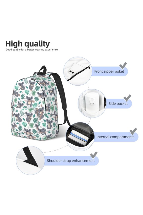 Bears and Tropical Leaves Print Unisex Canvas Backpack,Travel Daypack Backpack,Student Rucksack,Laptop Backpack