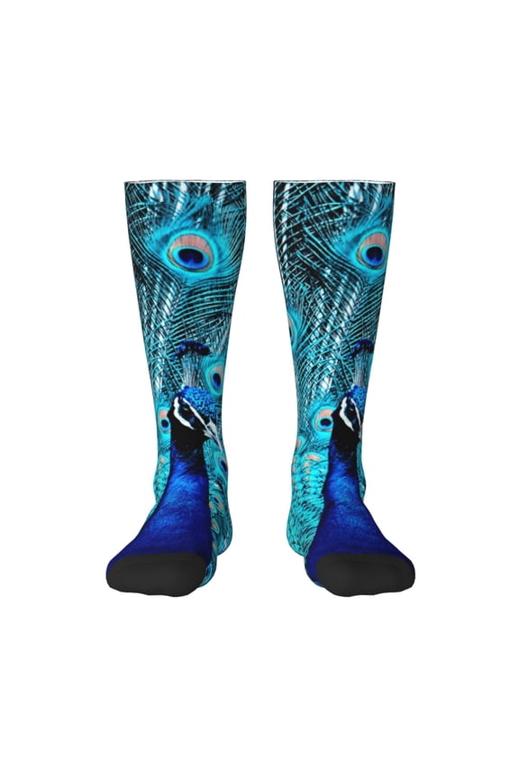 Beautiful Blue Peacock Print Gift Stocking Stuffers,Adult Stockings,Novelty Socks,Funny Socks Birthday Running Walking Sleeping