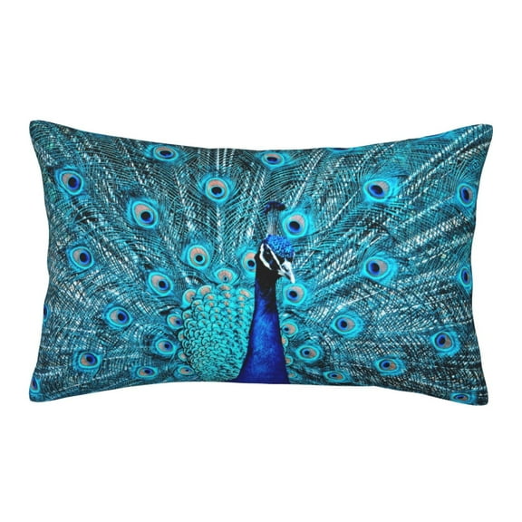 Logiee Beautiful Blue Peacock Print Pillow Case,Throw Pillow Covers, Double Sided Plush Cushion Cover for Couch Sofa Bed, Only Pillowcase-14"x20"