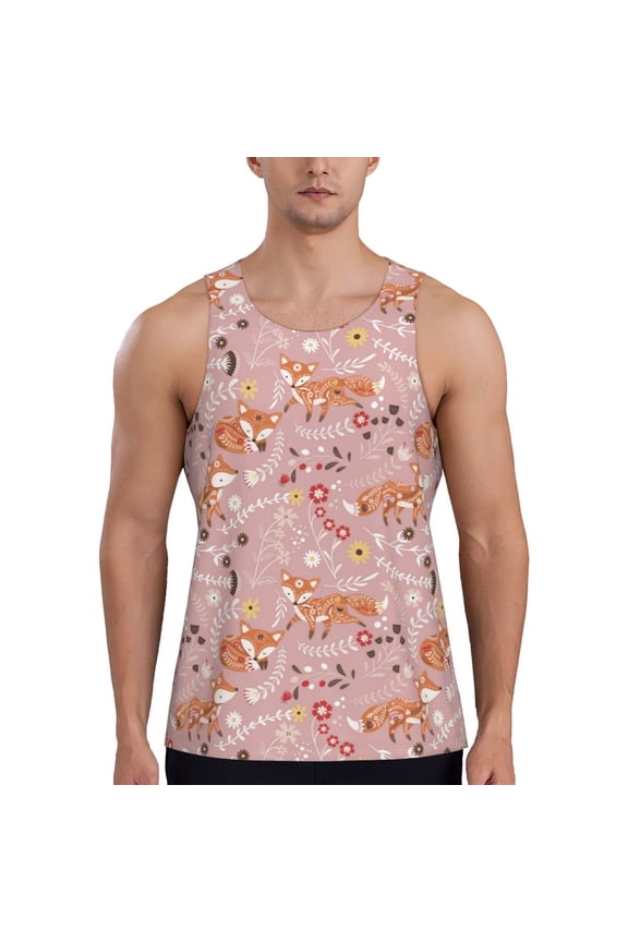 Beautiful Fox Print Men's Workout Tank Top,Quick Dry Workout Tank Top,Gym Muscle Tee,Fitness Bodybuilding Sleeveless T Shirt-Small