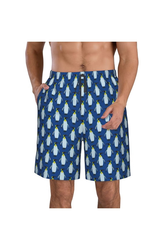 Beautiful King Penguin Pattern Print Mens Swim Trunks Quick Dry Board Shorts,Breathable Hawaii Beach Shorts Swimwear Bathing Suits-Large