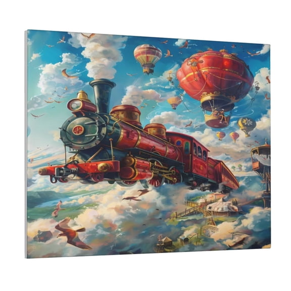 Logiee Beautiful Red Train Hot Air Balloon Print Canvas Wall Art ,Art Poster,Canvas Decorative Picture,Decor Wall Pictures for Living Room Bedroom Bathroom,Ready to Hang