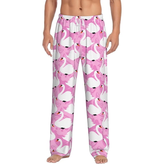 Logiee Beautiful Swans Print Pajama Pants for Men,Men’s Pajama Bottoms,Mens PJ Pants with Pockets & Button Fly-Medium