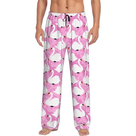 Logiee Beautiful Swans Print Pajama Pants for Men,Men’s Pajama Bottoms,Mens PJ Pants with Pockets & Button Fly-Small