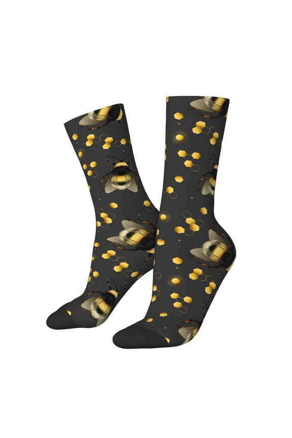 Bee Print Adult Socks for Men & Women,Calf Socks, Ankle Socks,Boots Socks,Breathable Casual Sock,Unisex Crew Socks