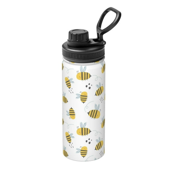 Logiee Bee Print Water Bottle,18oz Sports Insulated Kettle for Cycling Gym Basketball Outdoor, Suitable as a Present