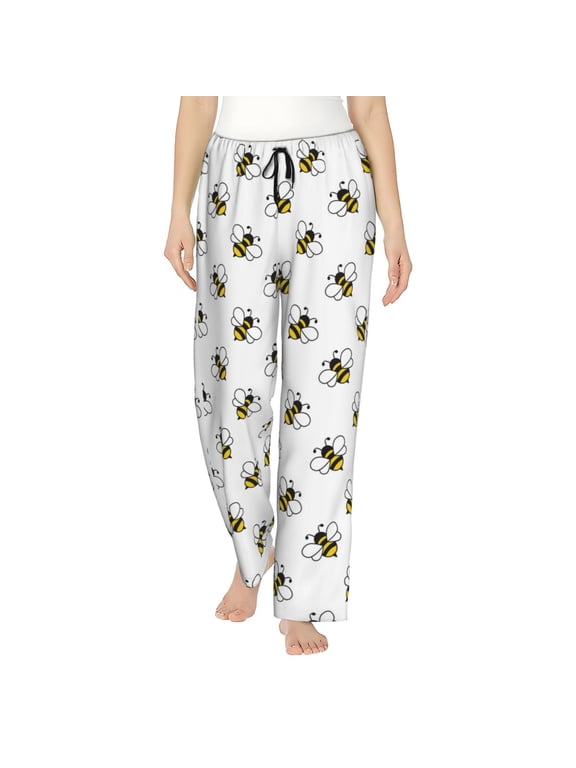 Bee Print Women Pajama Pants,Comfy Pj Bottom with Pockets & Drawstring,Stretch Casual Sleepwear-Large