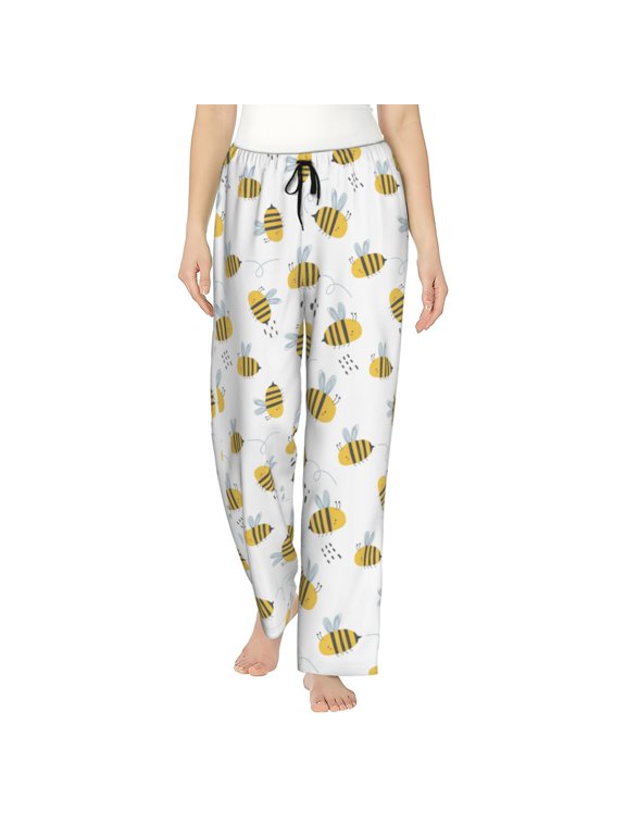 Bee Print Women Pajama Pants,Comfy Pj Bottom with Pockets & Drawstring,Stretch Casual Sleepwear-XX-Large