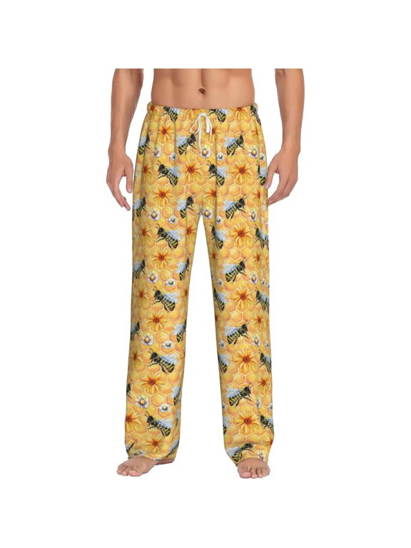 Bee Wasp Print Pajama Pants for Men,Men’s Pajama Bottoms,Mens PJ Pants with Pockets & Button Fly-X-Large