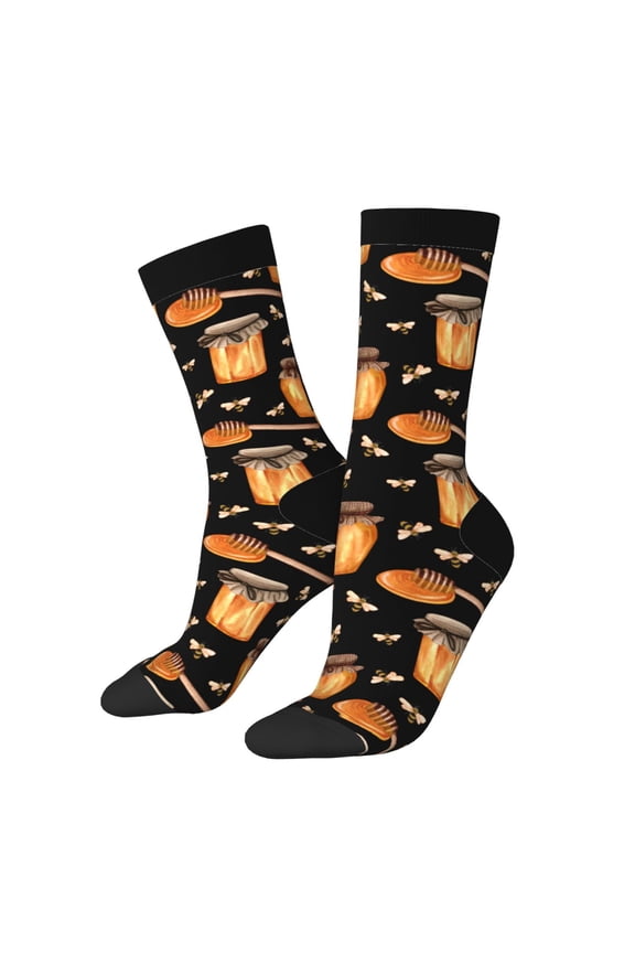 Bee and Honey Print Adult Socks for Men & Women,Calf Socks, Ankle Socks,Boots Socks,Breathable Casual Sock,Unisex Crew Socks