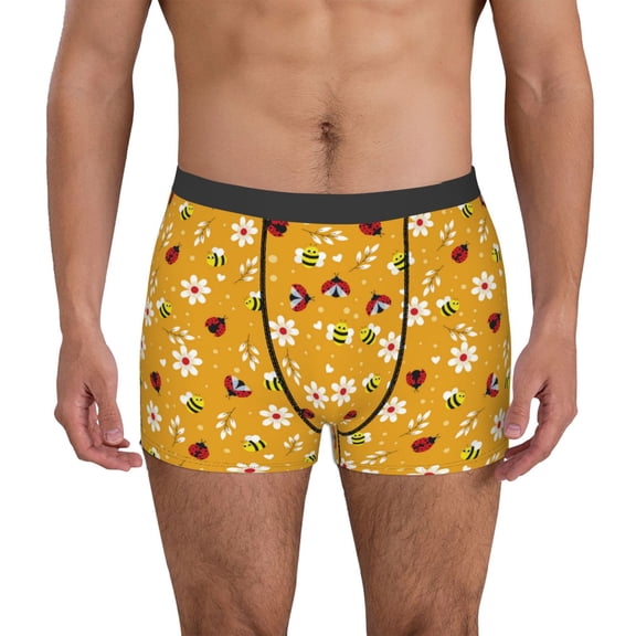 Logiee Bees And Ladybug Print Mens Boxer Briefs,Boxer Briefs for Men,Breathable Stretch Underwear,Boys Boxer Briefs-X-Large