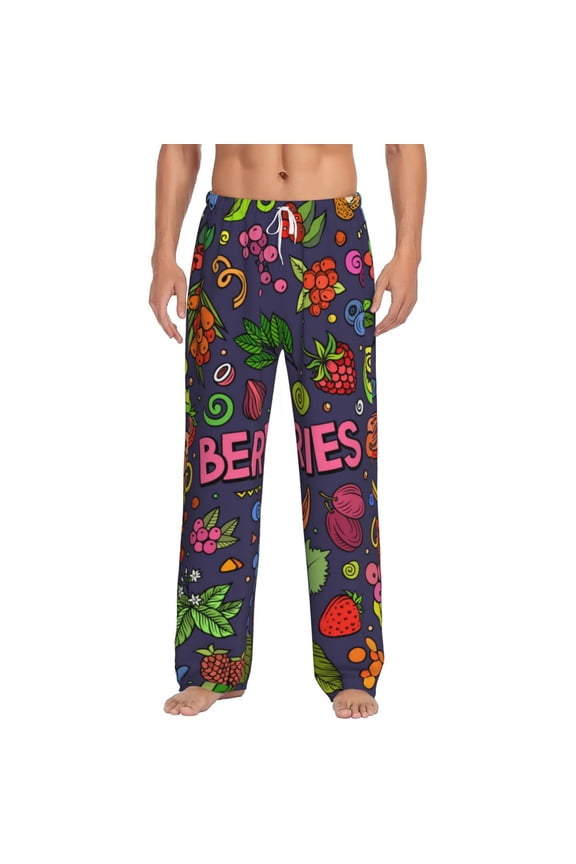 Berry Fruits Print Pajama Pants for Men,Men’s Pajama Bottoms,Mens PJ Pants with Pockets & Button Fly-3X-Large