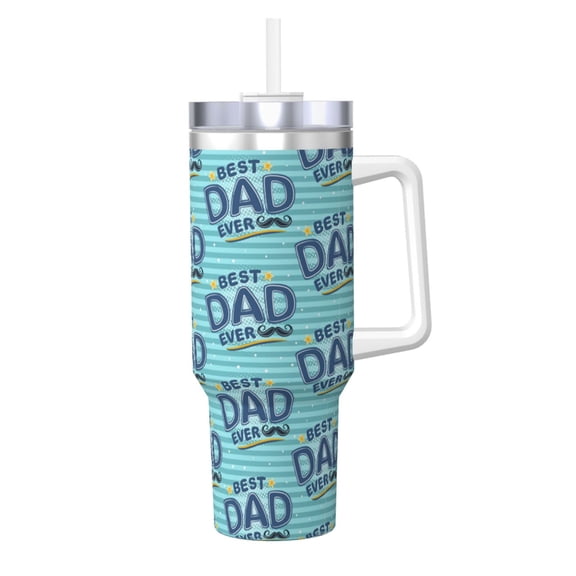 Logiee Best Dad Ever Print 40OZ Ice Bully Cup with Handle and Straw, Double Wall Stainless Steel Tumbler,Travel Coffee Cup with Lid, Summer Insulation and Cooling Cup