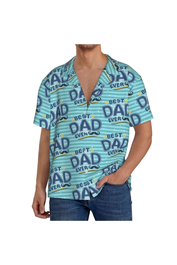 Best Dad Ever Print Men's Button Down Shirts Short Sleeve, Summer Beach Shirts,Vacation Wedding Shirts,Men's Casual Button-Down Shirts with Pocket-Medium