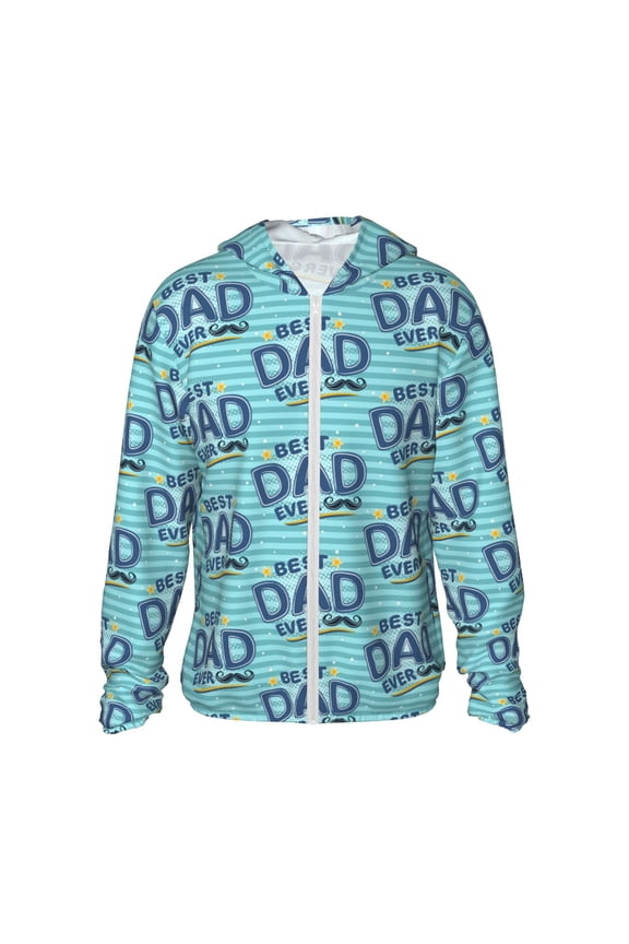 Best Dad Ever Print Men's Women Light Jacket Full Zip Sun Protection Hoodie Long Sleeve Sun Shirts for Men Hiking Fishing Zip Pockets-Medium