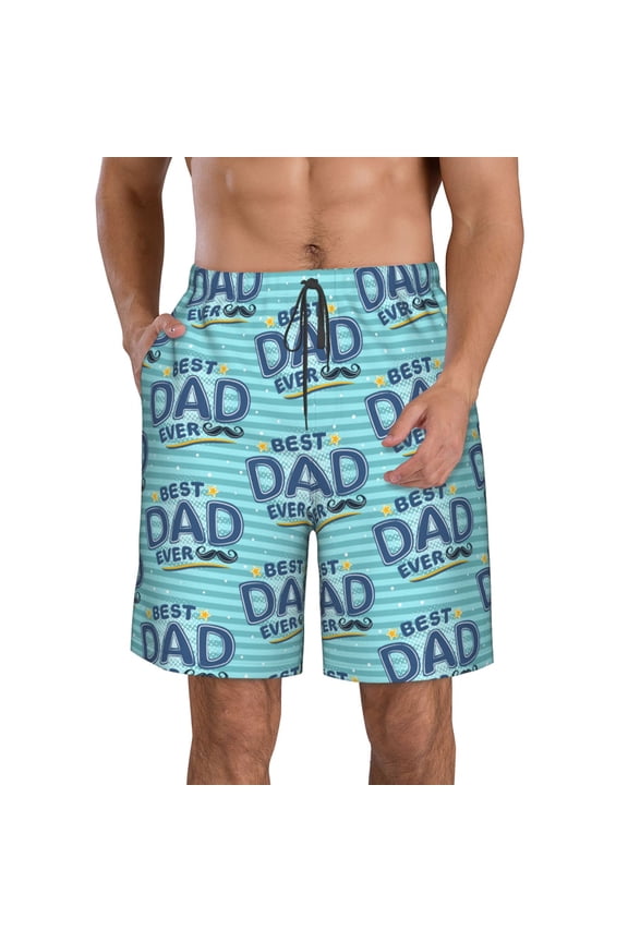 Best Dad Ever Print Mens Swim Trunks Quick Dry Board Shorts,Breathable Hawaii Beach Shorts Swimwear Bathing Suits-Large